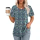 thumbnail image 5 of Tops de empalme de manga corta plisados para mujer, de Color sólido Jersey de rayas con cuello redondo, camiseta femenina, camisetas informales cómodas de verano, 5 of 5