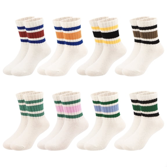 Bocaoying 8 Pairs Baby Socks with Grips, Non-Slip Toddler Crew Socks, Cute Newborn Cotton Socks, Retro Stripes Mid-Calf Infant Socks, Soft Children Kids Socks for Girls Boys (For 1-3T)