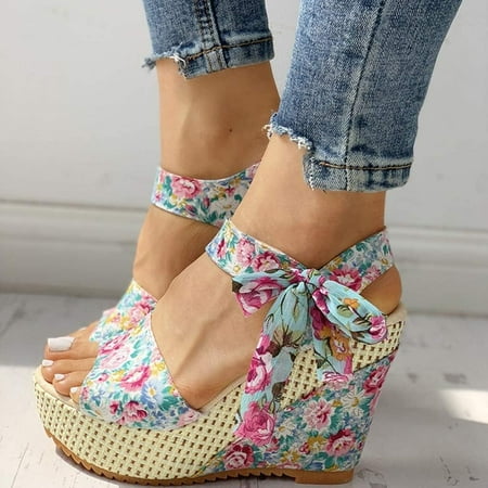 

Womens Espadrille Platform Wedge Sandal Floral Flower Lace-up Ankle Strappy Peep Toe Slingback Middle Heel Summer Sandal (Color : Blue Size : 39)