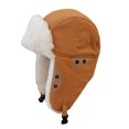 thumbnail image 1 of Bomber Hat Brimless Snap Button Plush Lining Solid Color Winter Cold Proof Thicken Earflap Cap for Outdoor Cycling Skiing Riding, 1 of 10
