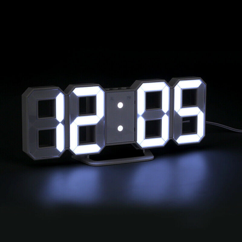Digital 3D LED Big Wall Desk Alarm Clock Snooze 12/24 Hours Auto Brightness US 
