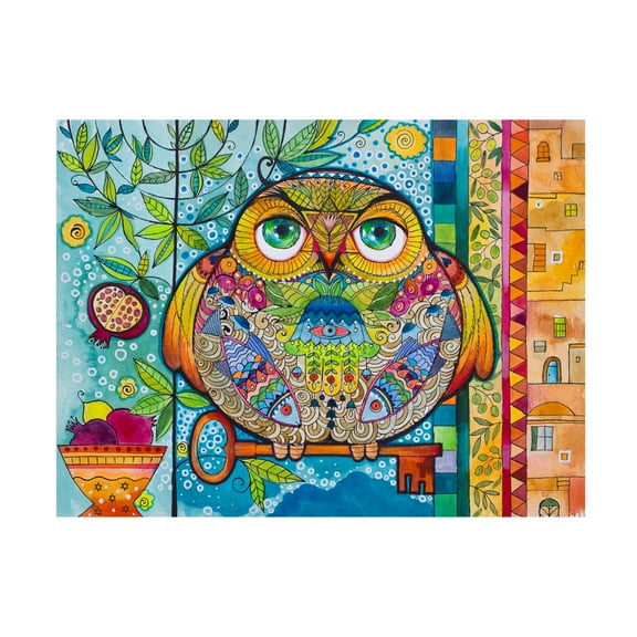 Oxana Ziaka 'Judaica Folk Owl' Canvas Art
