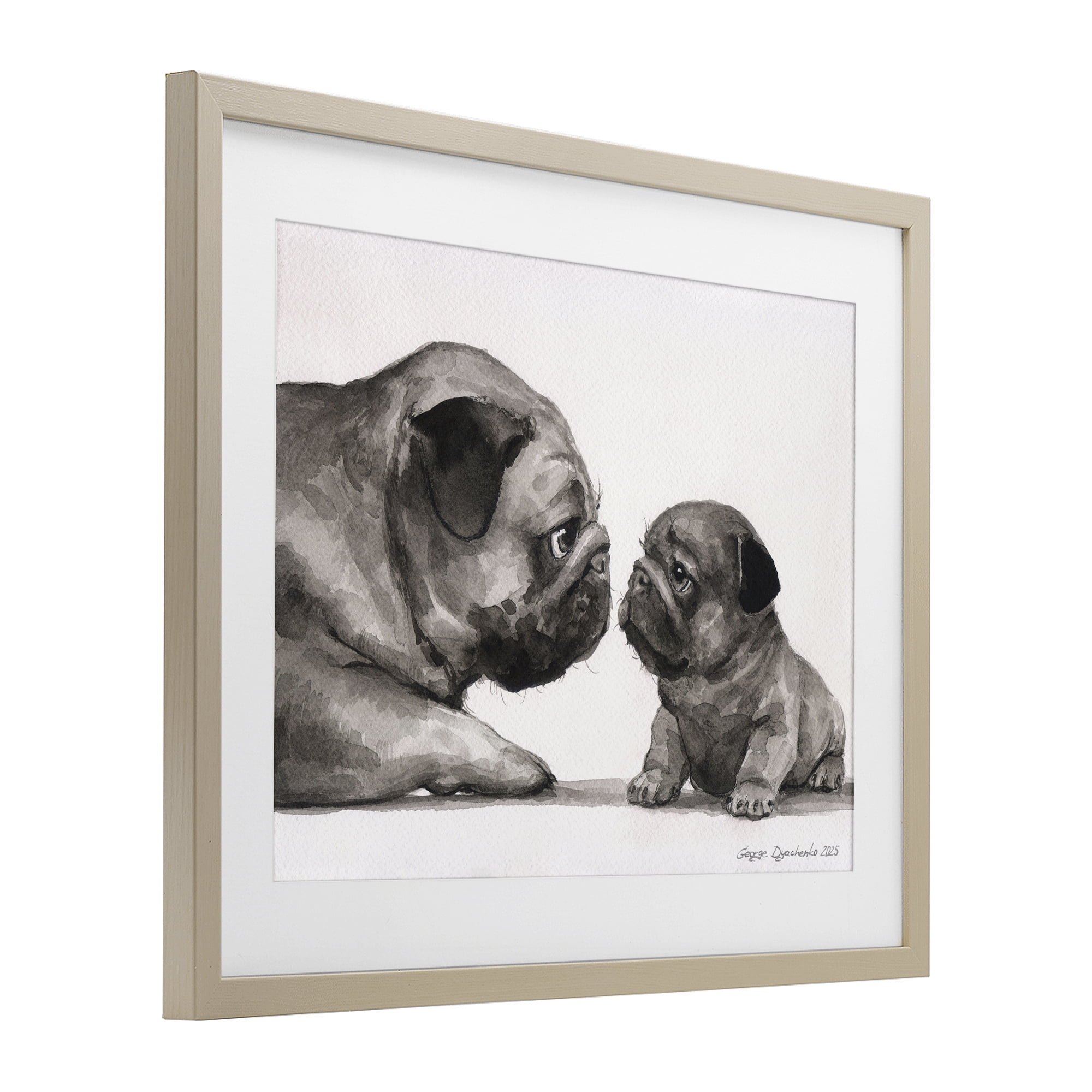 Stupell Industries Pug And Her Puppy Birch Framed Print Under Glass, design by George Dyachenko