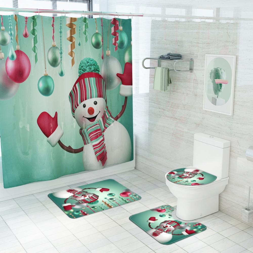4 Pcs/Set Anti-Slip Bathroom Toilet Rug+Lid Toilet Cover+Bath Mat+Shower CA 