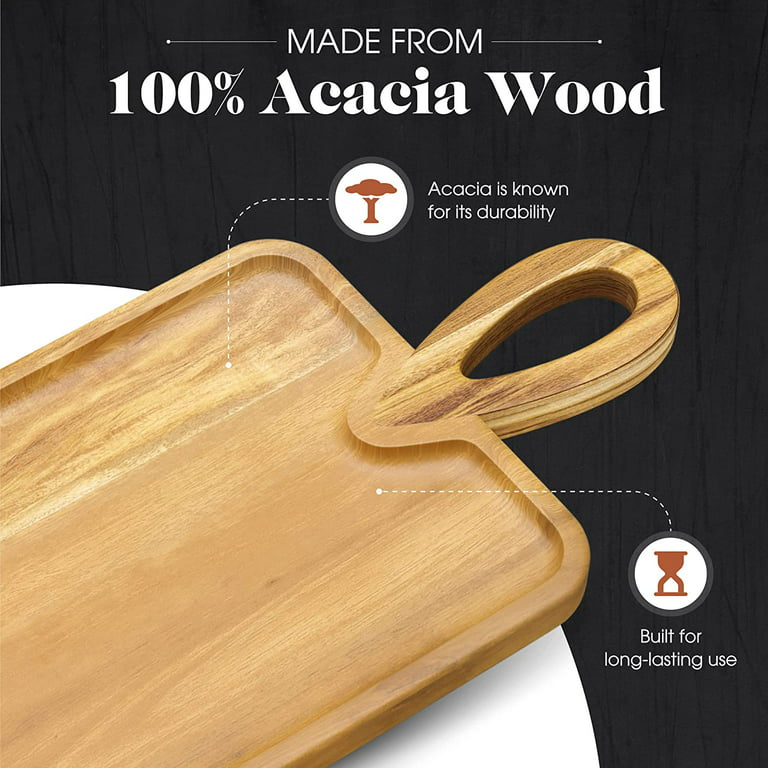 Acacia Wood Cutting Board with Handle, Kitchen Chopping Board for Meat  Bread Serving Small Food Prepare, Rectangular Cheese Paddle, 12.2 × 9 Inch  