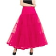 thumbnail image 2 of Women's Puffy Long Skirt High Waist Loose Trendy Mesh Tulle A-Line Bubble Skirt Wedding Guest Cocktail Party Evening Maxi Skirt, 2 of 9