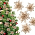 thumbnail image 2 of Naler 24 Pcs Christmas Glitter Artificial Poinsettia Flowers, Christmas Tree Wreaths Wedding Ornaments, Champagne, 3/4/6 Inch, 2 of 8