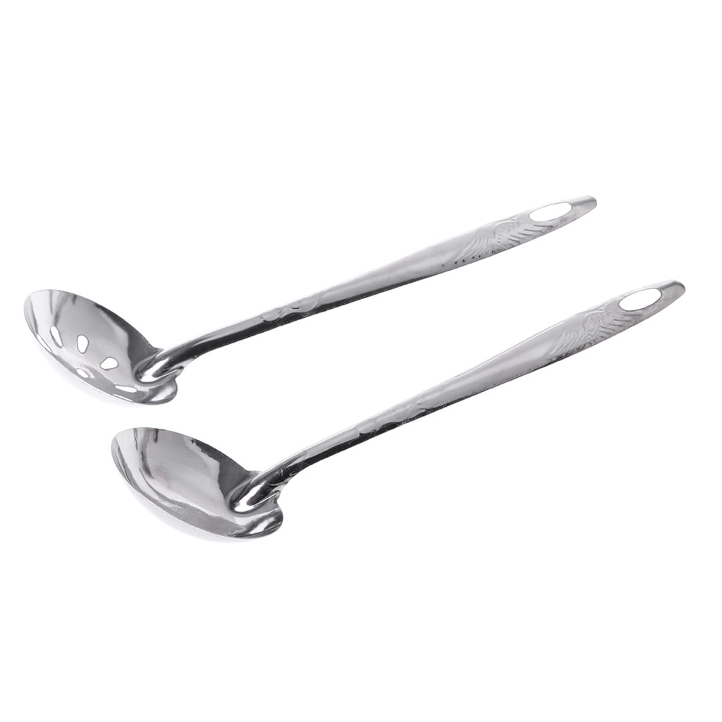 2Pcs Stainless Steel Large Soup Spoon Ladle Skimmer Colander Filter Kitchen Tool