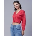 thumbnail image 2 of Moomaya Womens Printed Long Sleeves Crop Top, V-Neck Cotton Summer Short Top, 2 of 8