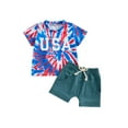 thumbnail image 2 of Baby Boys Shorts Set, Short Sleeve Letters Print T-shirt with Elastic Waist Shorts Summer Outfit for 4th of July, 2 of 10