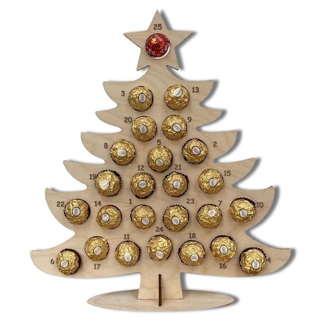 Wosthever Calendario de cuenta regresiva de Adviento con marco de Navidad de madera, estante de Chocolate sin terminar recargable, bricolaje, regalo en Kits de decoración para fiestas No.01