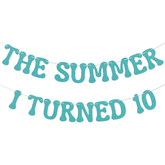 The Summer I Turned 10 Banner - Bruh I'm Ten Banner, Cheers to 10 Years, Summer Beach 10th Birthday Party Decorations Blue Glitter