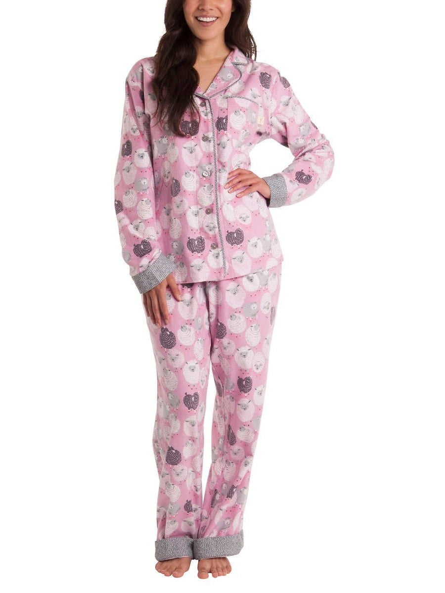 Munki Munki Womens 2 Piece Flannel Classic Pajama Set (Light Pink Sheep