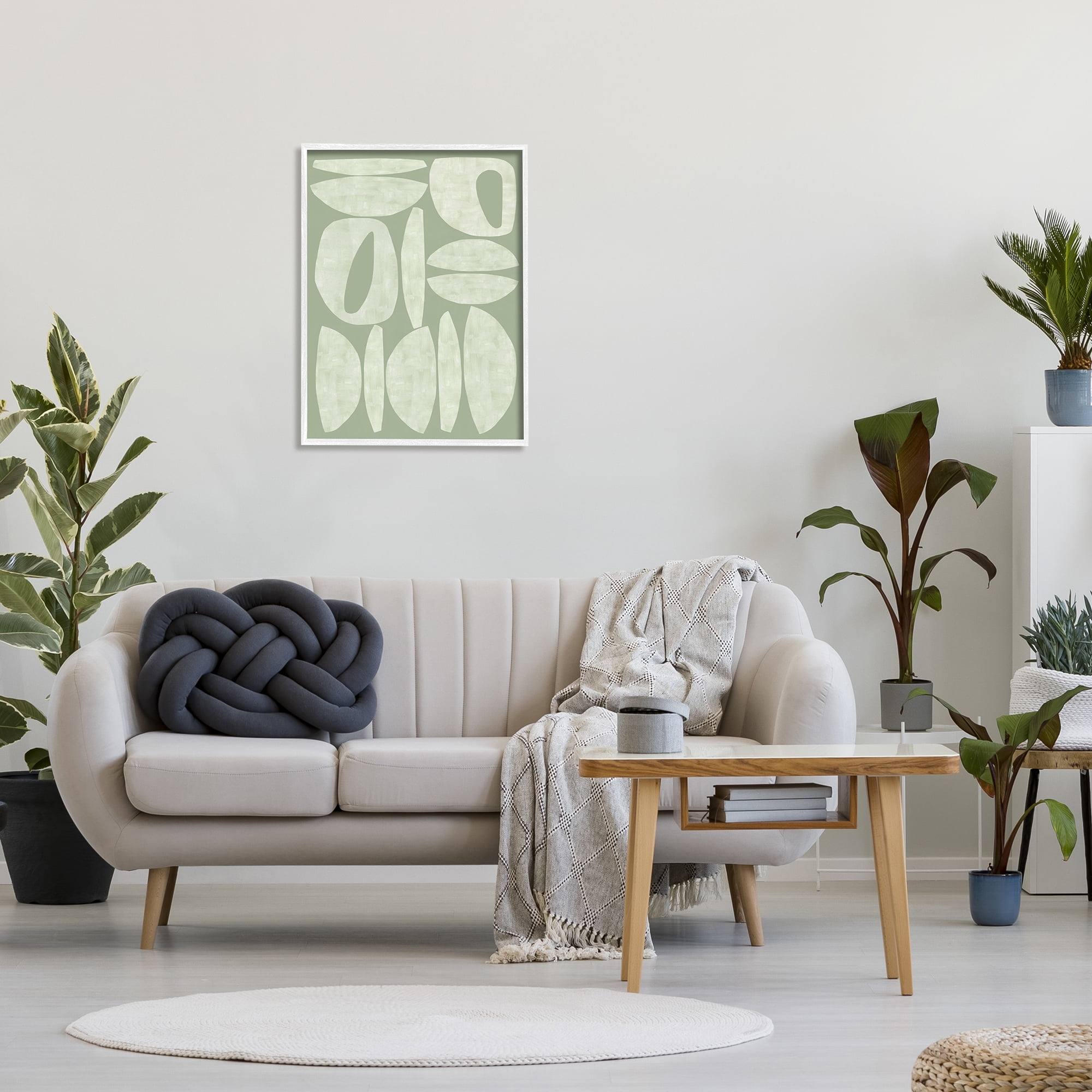 Stupell Industries Green Contemporary Shapes Abstract Painting White Framed Art Print Wall Art, 24 x 30