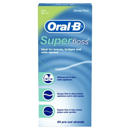 (3 Pack) Oral-B Super Floss Pre-Cut Strands Dental Floss, Mint, 50 Count
