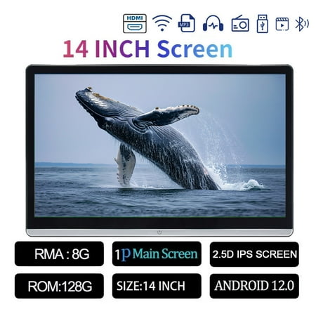 14 INCH Headrest Monitor Display IPS Android 12 8G+128G Tablet Touch Screen For Car Rear Seat Player Video Dual HDMI