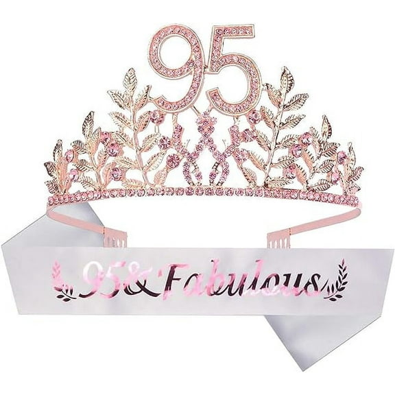 DORADREAMDEKO Glitter Sash and Rhinestone Tiara - Perfect 95th Birthday Gift for Her!