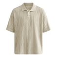 thumbnail image 4 of Domuza Mens Textured Knit Polo Shirts Loose Fit Breathable Stretch Casual Fashion Summer Collared Shirt Beige M, 4 of 4