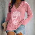 thumbnail image 1 of Puntoco Moda Mujer Casual Cuello en V Calavera Impresión Camiseta de manga larga Puntoco Puntoco-6911, 1 of 4