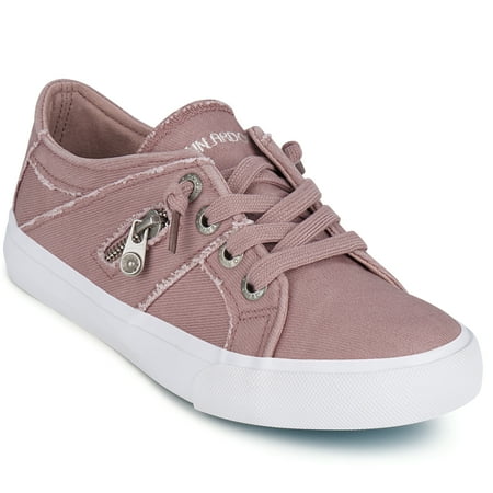 Women Sneakers Low Top Canvas Flats Slip On Lace up Shoes Fashion Zipper Decor Walking Running Shoes Size 6-10 Pink