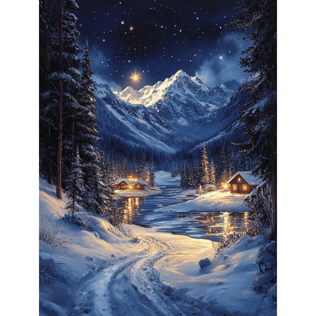 Qisvanset Framed Canvas Wall Art 12x16 Inch Silent Night Starry Forest Christmas Nature Wall Art