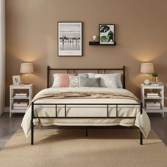 Cama Matrimonial de Metal, Color Negro (Sin Colchón, 197*141cm)