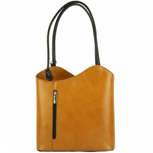Italian Artisan 174-207-TanDarkbrown Sac à Main en Cuir pour Femmes, Épaule Ou Sac à Dos, Tan & Brun Foncé
