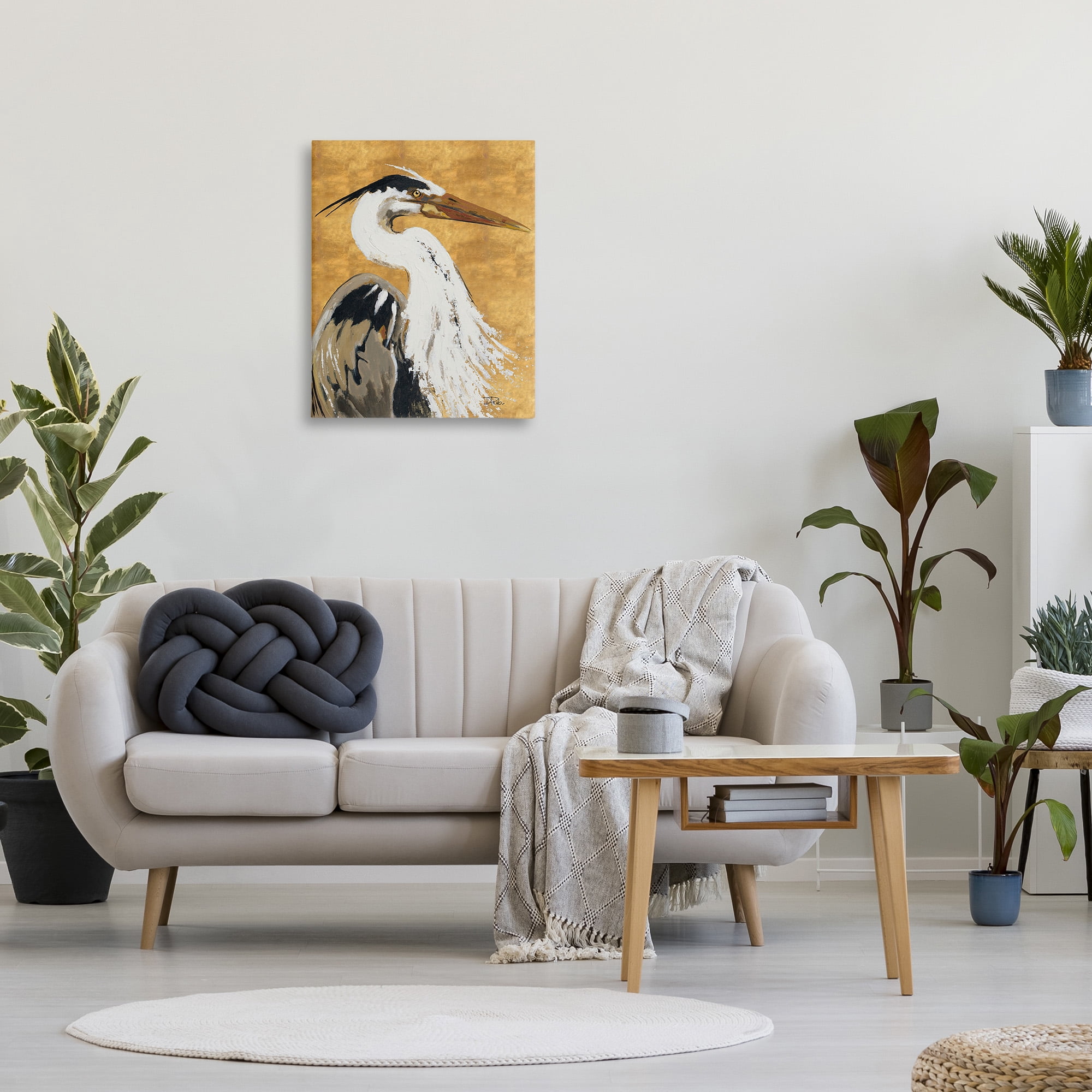 Stupell Industries Heron on Gold Pattern Animals & Insects Painting Gallery Wrapped Canvas Art Print Wall Art, 24 x 30
