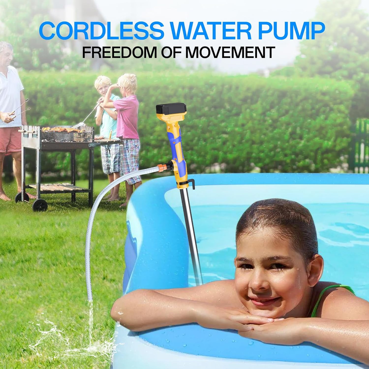 Cordless Stick Water Transfer Pump Compatible with Dewalt 20V MAX Battery(NO Battery),720GPH,32FT Head, Portable Utility Sump Pump Kit with 3/4" Outlet for Pool/Garden/Pond/RV/Boat Draining