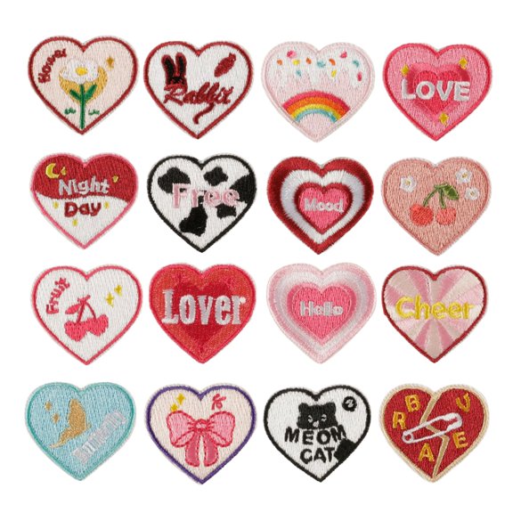 Huhudde 16lots Embroidered Heart Patches Creative Clothing Fashionable Apparels for Customizing Clothes and Hats