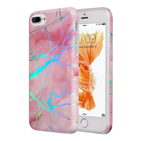 Insten Anti Scratch Anti Slip Glossy Laser Holographic Marble TPU Rubber Candy Skin Case Cover For Apple iPhone 6 Plus/6s Plus/7 Plus/8 Plus,