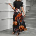 thumbnail image 3 of WTOBBY Women's Fashion Casual Belted Short Sleeve Round Neck Halloween Print Elegant Dress with Waist Tie and Vintage Pattern,Black L, 3 of 3
