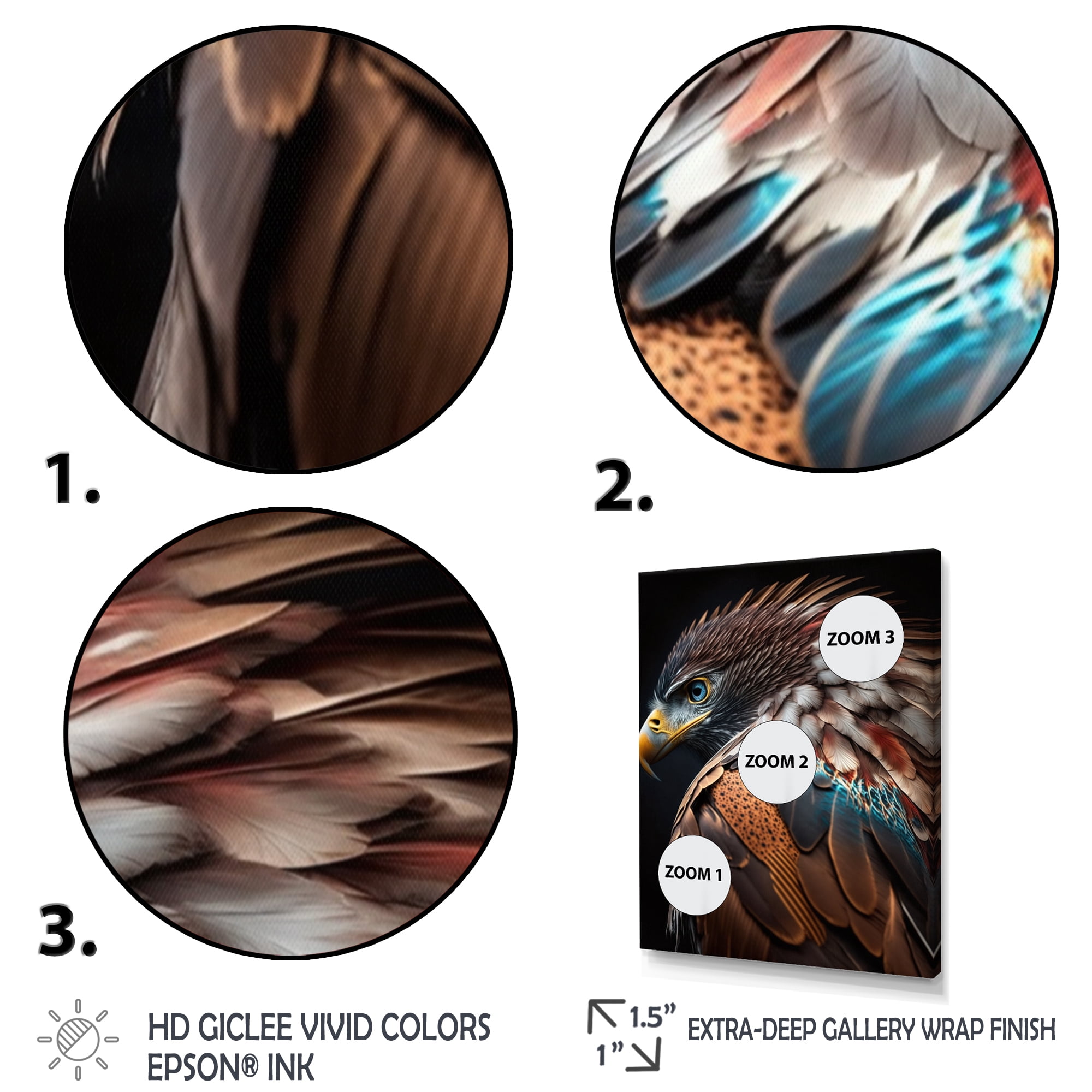 Designart Macro Colorful Feather Eagle III Canvas Wall Art
