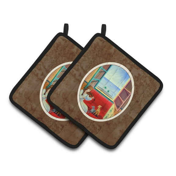 Carolines Treasures 7126PTHD Italian Greyhounds and Violinist Pair of Pot Holders , 7.5HX7.5W, multicolor
