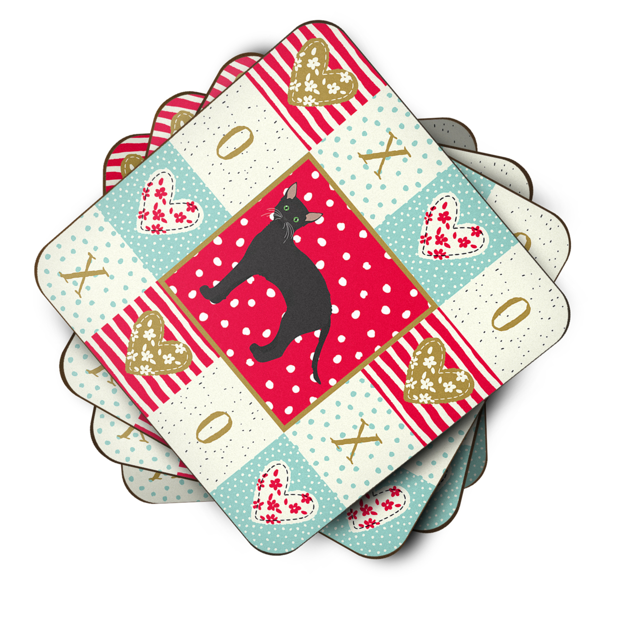 Black German Rex Cat Love Foam Coaster Set of 4 Red