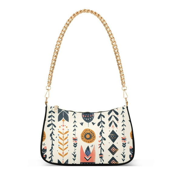 Ryvnso Bohemia Tribal Leaves Womens Chain Shoulder Bag Tote Handbags Clutch Hobo Purse with Zipper for Travel