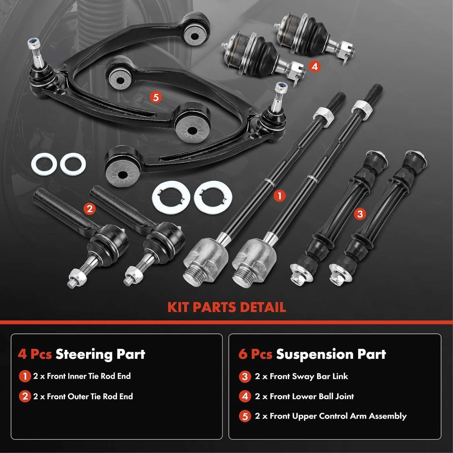 A-Premium 10Pcs Front Suspension Kit Upper Control Arm, Sway Bar Link, Tie Rod End, Ball Joint Compatible with Chevrolet Silverado 1500 Tahoe Suburban Avalanche GMC Sierra 1500 Yukon Cadillac Escalade