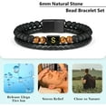 thumbnail image 6 of Leander Gifts for Men - Mens Bracelet, Beaded Leather Initial Bracelet 6mm Matte Agate Stone Handmade Bracelets Adjustable Stainless Steel Magnetic Clasp Mens Jewelry Gifts, 6 of 7