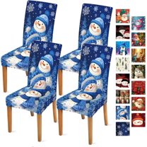 Snowman Chair Covers Set of 4, Stretchable Dining Chair Slipcovers with Snowflakes and Winter Trees for Christmas Holiday Decor