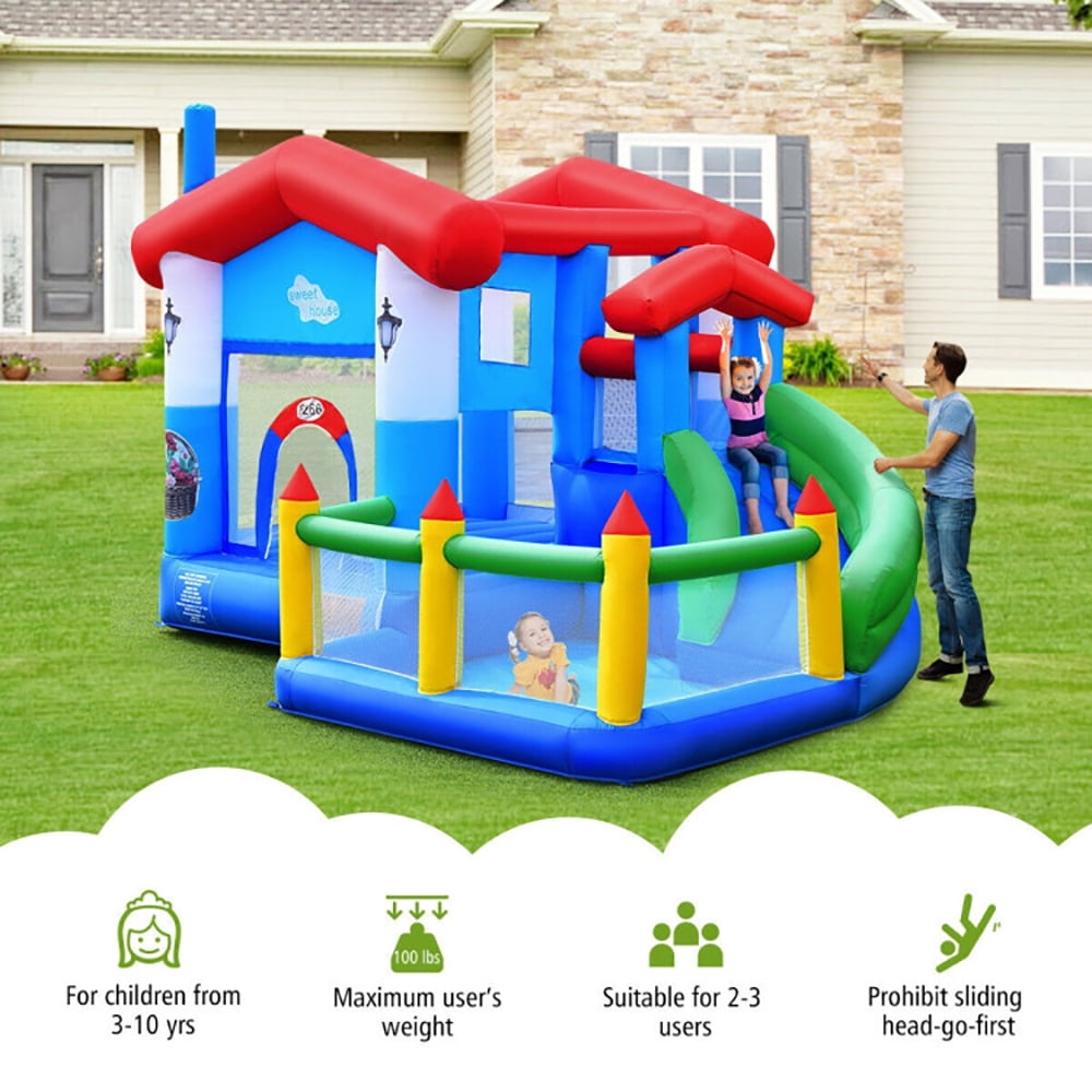 Aimee Lii Kids Inflatable Bounce Slide Castle Ball Pit without Blower, Kids Bounce House for 5-10