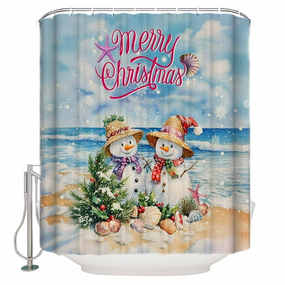 Small Stall Shower Curtain 36x72 Inch Narrow Half Size Coastal Christmas Bath Curtains Bathroom Decor Beach Snowman Xmas Tree Shell Rustic Waterproof Fabric Shower Curtain Set with Hooks 36 Inch