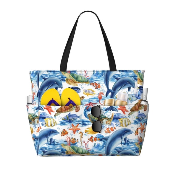 Fotbe Marine Animals Bolsa de Viaje para Playa - Resistente al Agua, Bolsa Tote de Gran Capacidad y Ligera con 7 Bolsillos para Mujeres y Hombres