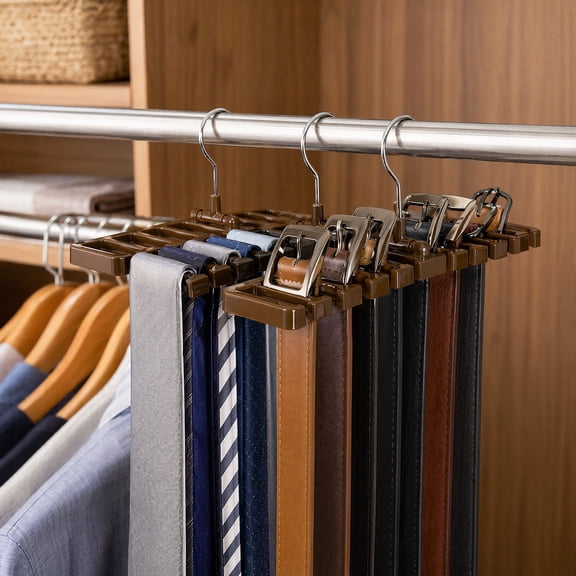 Rotating Tie Belt Scarf Organizer – 2 Pack Multi‑Function Hanger Holder for Closet Storage (Brown)
