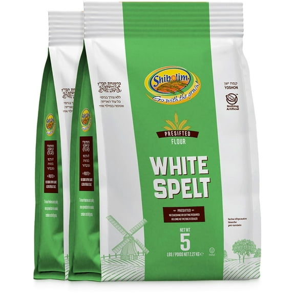 Shibolim Stone Ground White Spelt Flour, 5lb (2 Pack) | Triple Sifted Flour | 100% Whole Grain | Certified Kosher