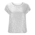 thumbnail image 3 of LLYwey Sequin T-Shirts for Women Cap Sleeve Summer Tops Solid Crew Neck Short Sleeve Casual Loose Blouses Tees Shirts, Style-6, White, XL, 3 of 5