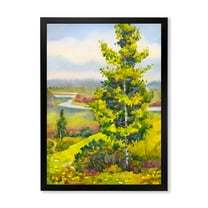Designart 'Colorful Young Orange Betulas Along Bank Of Calm Bay' Lake House Framed Art Print