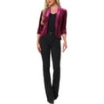 thumbnail image 2 of INSPIRE CHIC Valentine's Day Velvet Jackets for Women's 3/4 Sleeve Open Front Velvet Cardigan L Purple Red, 2 of 6