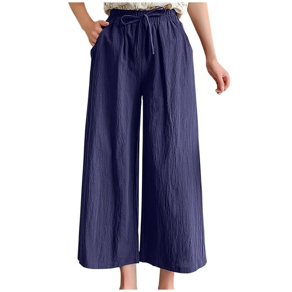 HUPOM Womens Trouser Pants Pants Chinos High Waist Rise Ankle Straight-Leg Navy 2XL