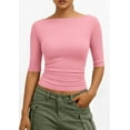 thumbnail image 3 of PRETTYGARDEN Womens Summer Short Sleeve Tops Boat Neck Ribbed Knit Slim Fit T Shirt Casual Basic Top Spring Clothes, 3 of 10