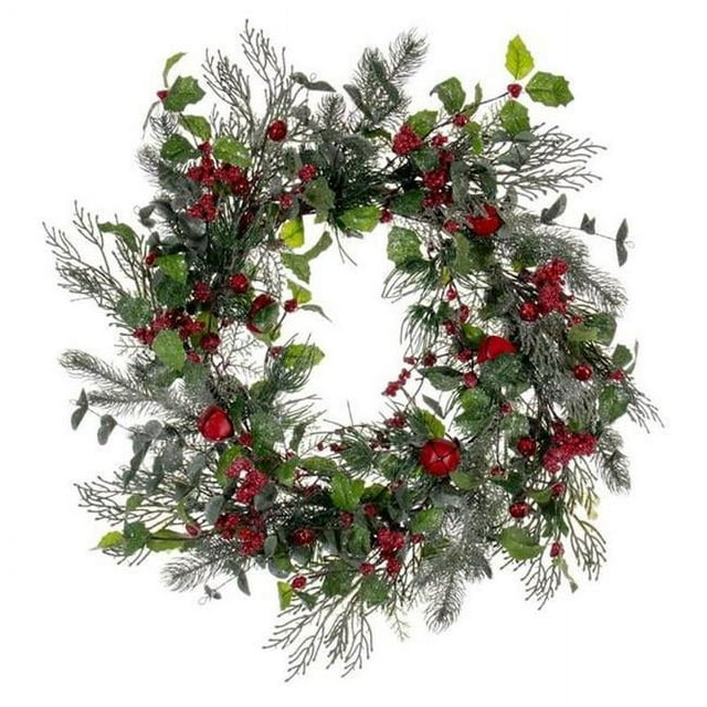 Vickerman FQ221724 Couronne de Clochettes 24 Po. Vert Houx Pin & Rouge